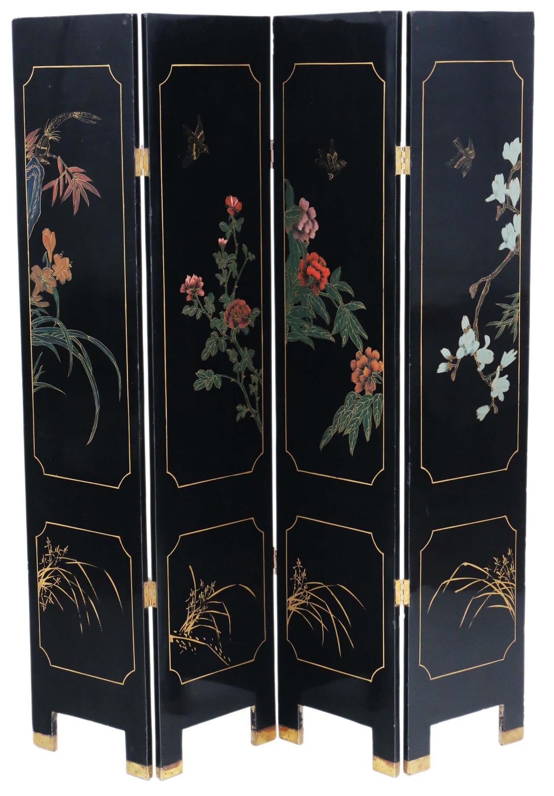 Antique C.1900 Large Victorian Chinoiserie Black Lacquer Papier Mâché Dressing Screen   Fine Quality Room Divider photo furniture