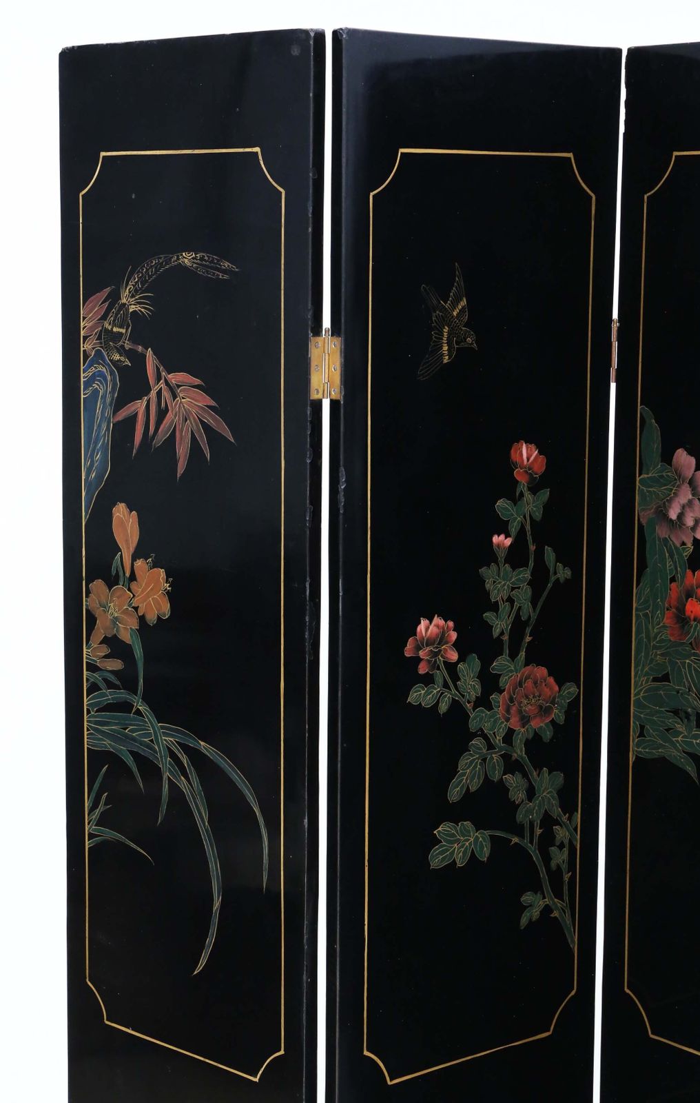 Home Decor Antique C.1900 Large Victorian Chinoiserie Black Lacquer Papier Mâché Dressing Screen   Fine Quality Room Divider photo