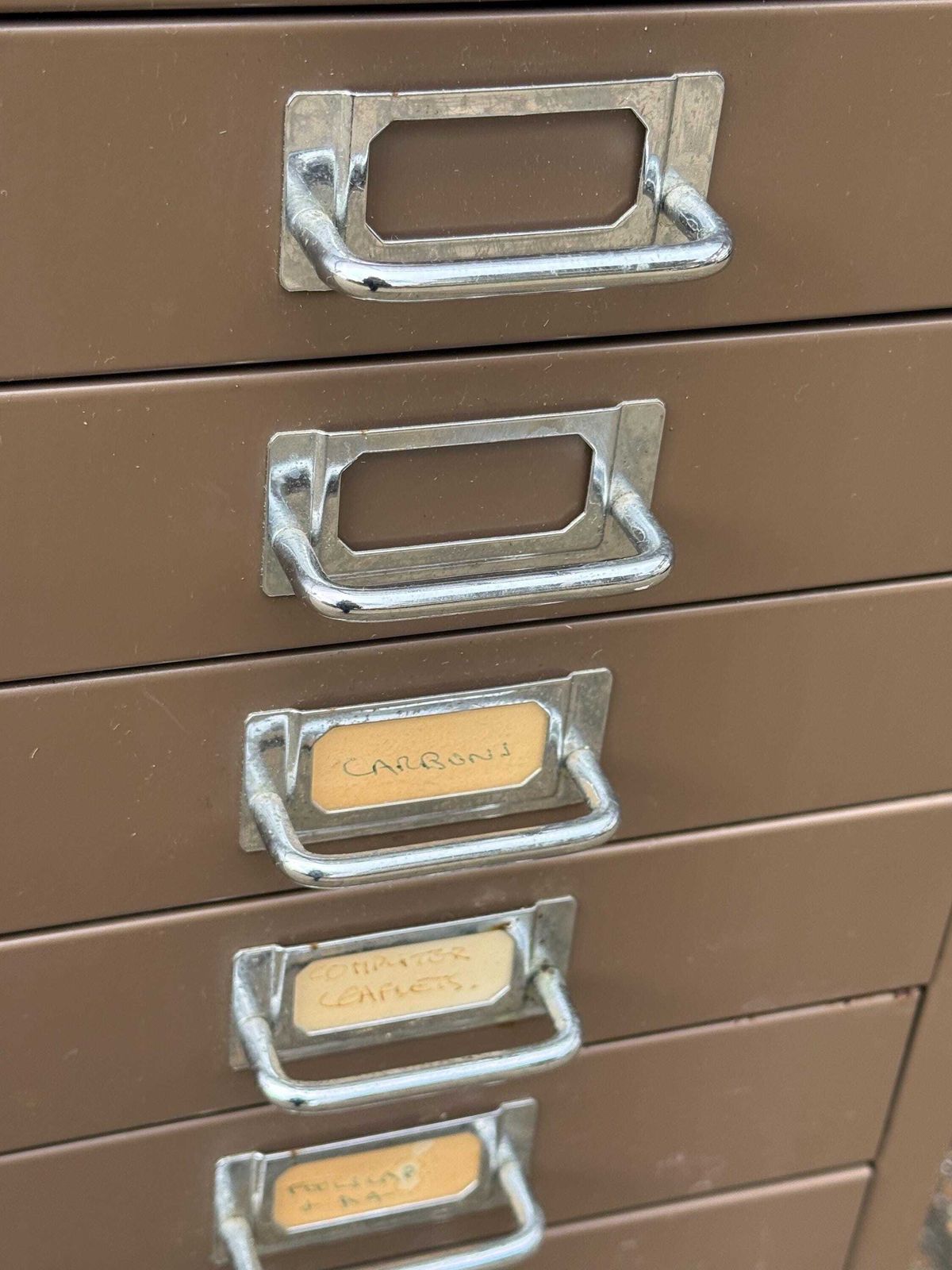 photo vinterior Mid Century Metal Filing Cabinet Drawer Unit Industrial Storage Chest Vintage Office   Coffee Latte Coloured, 10 Drawers