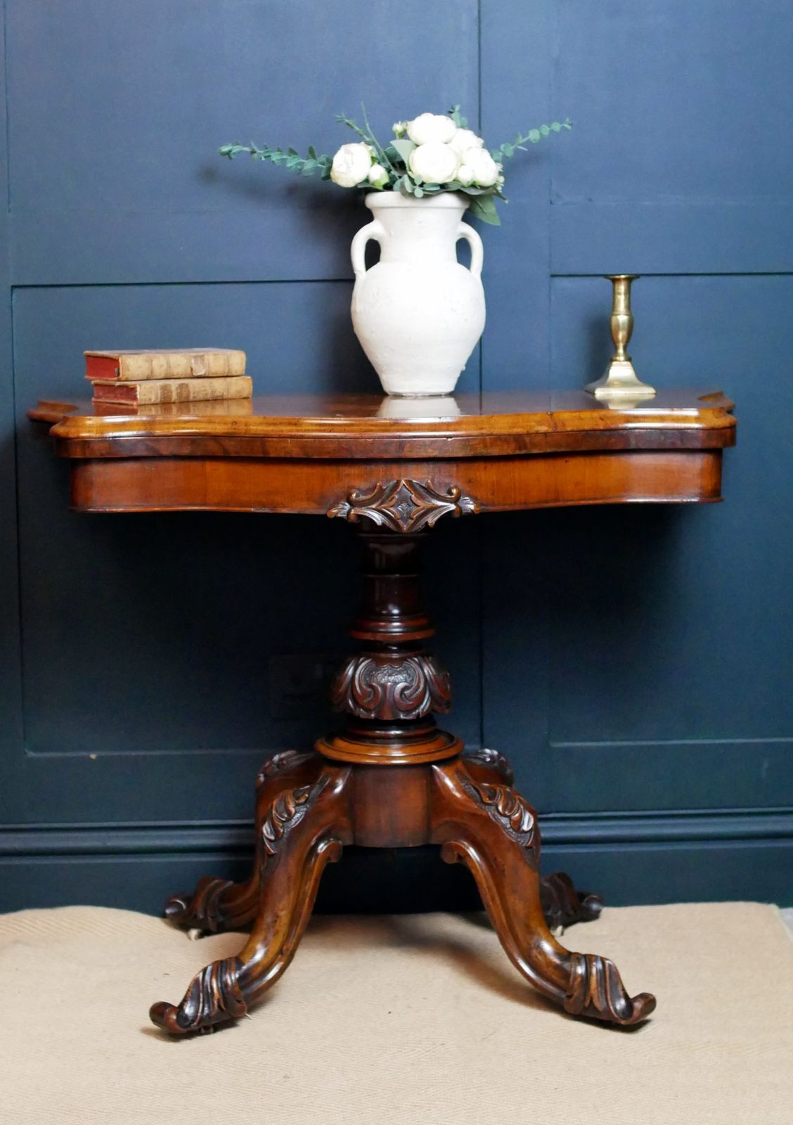 Victorian Serpentine Burr Walnut Console Hall Side Games Table photo furniture