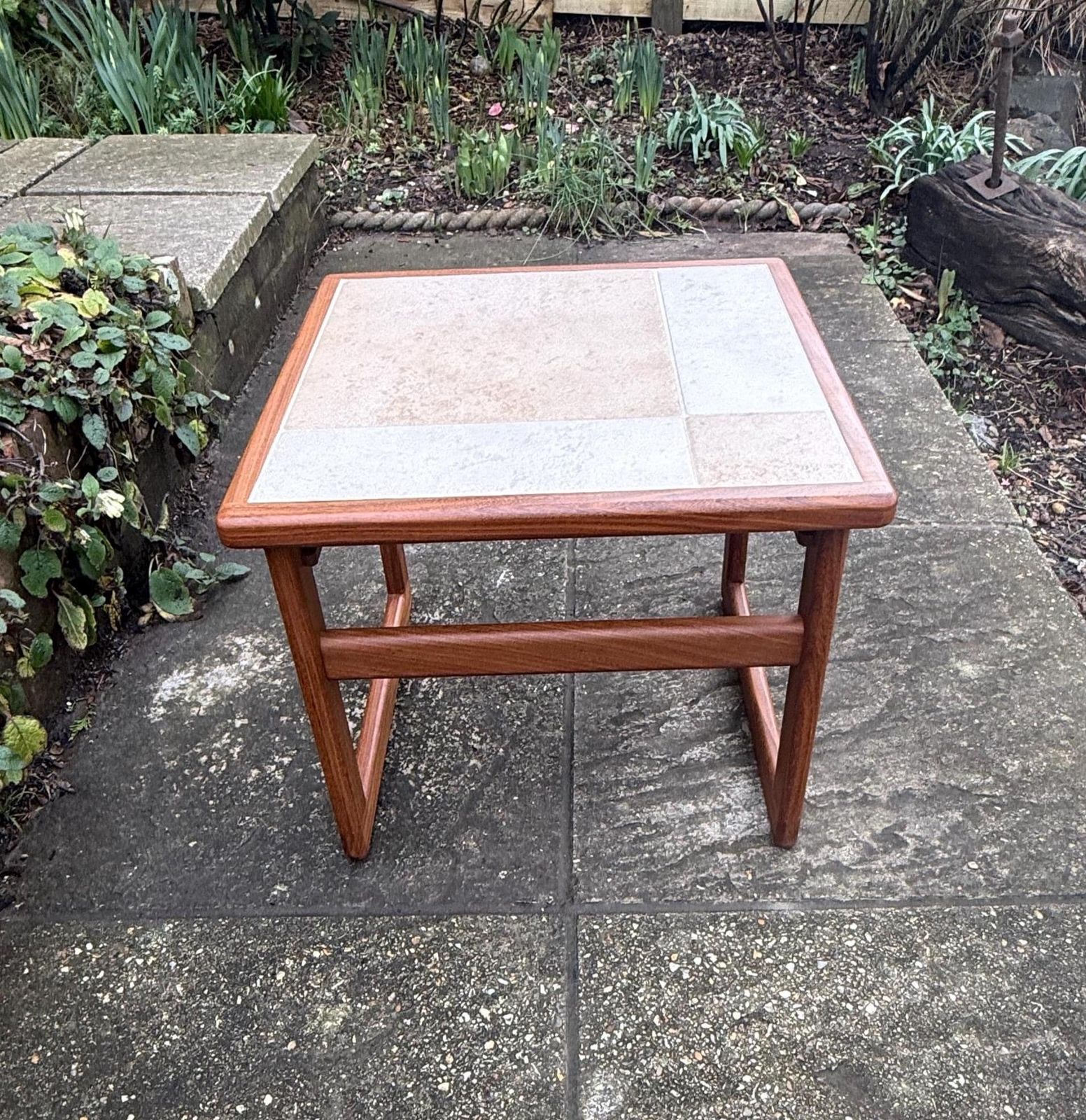 Small Mid Century Teak Tile Top, G Plan Style Side Table, Scandinavian Style Vintage Occasional Table