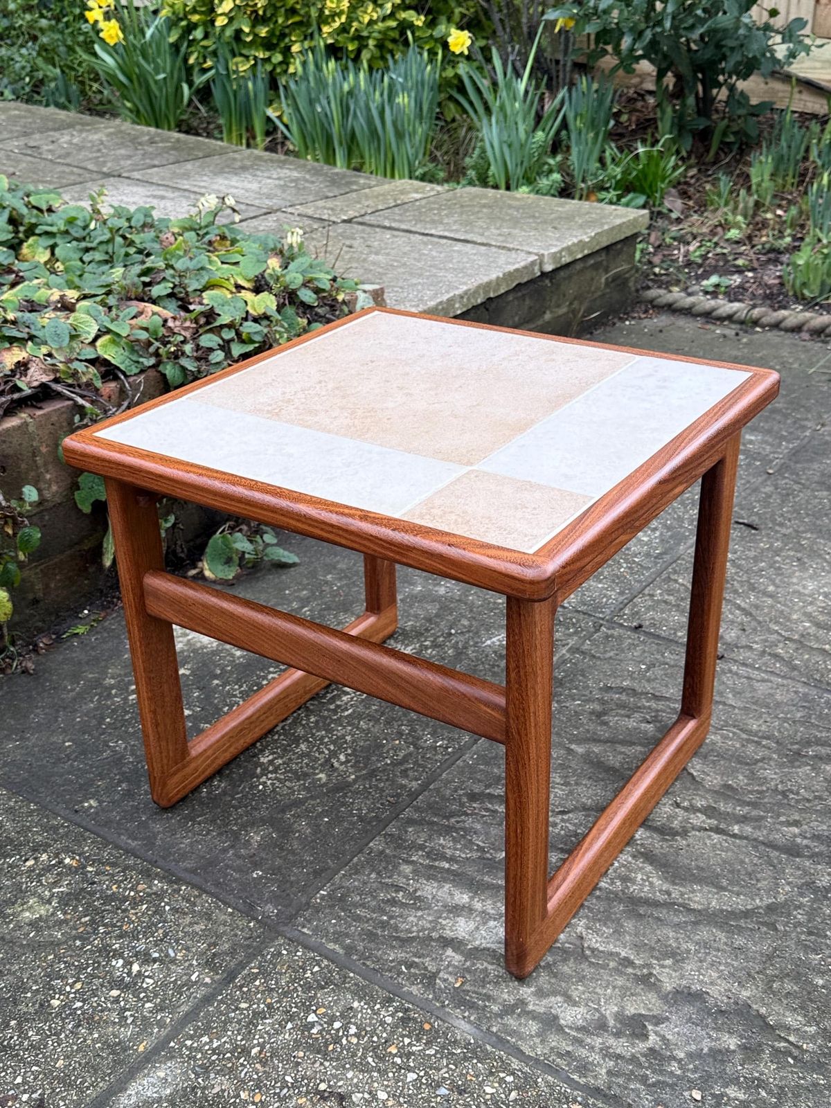 Small Mid Century Teak Tile Top, G Plan Style Side Table, Scandinavian Style Vintage Occasional Table photo vintage