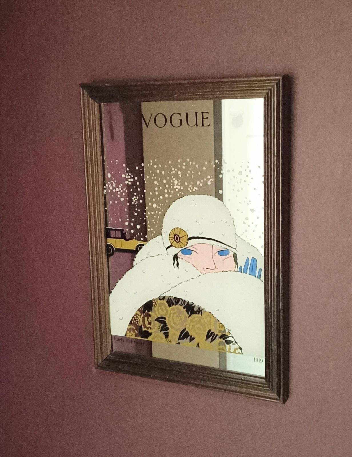 1970 Vogue Picture Mirror Lady In Snow February 1919. photo furniture