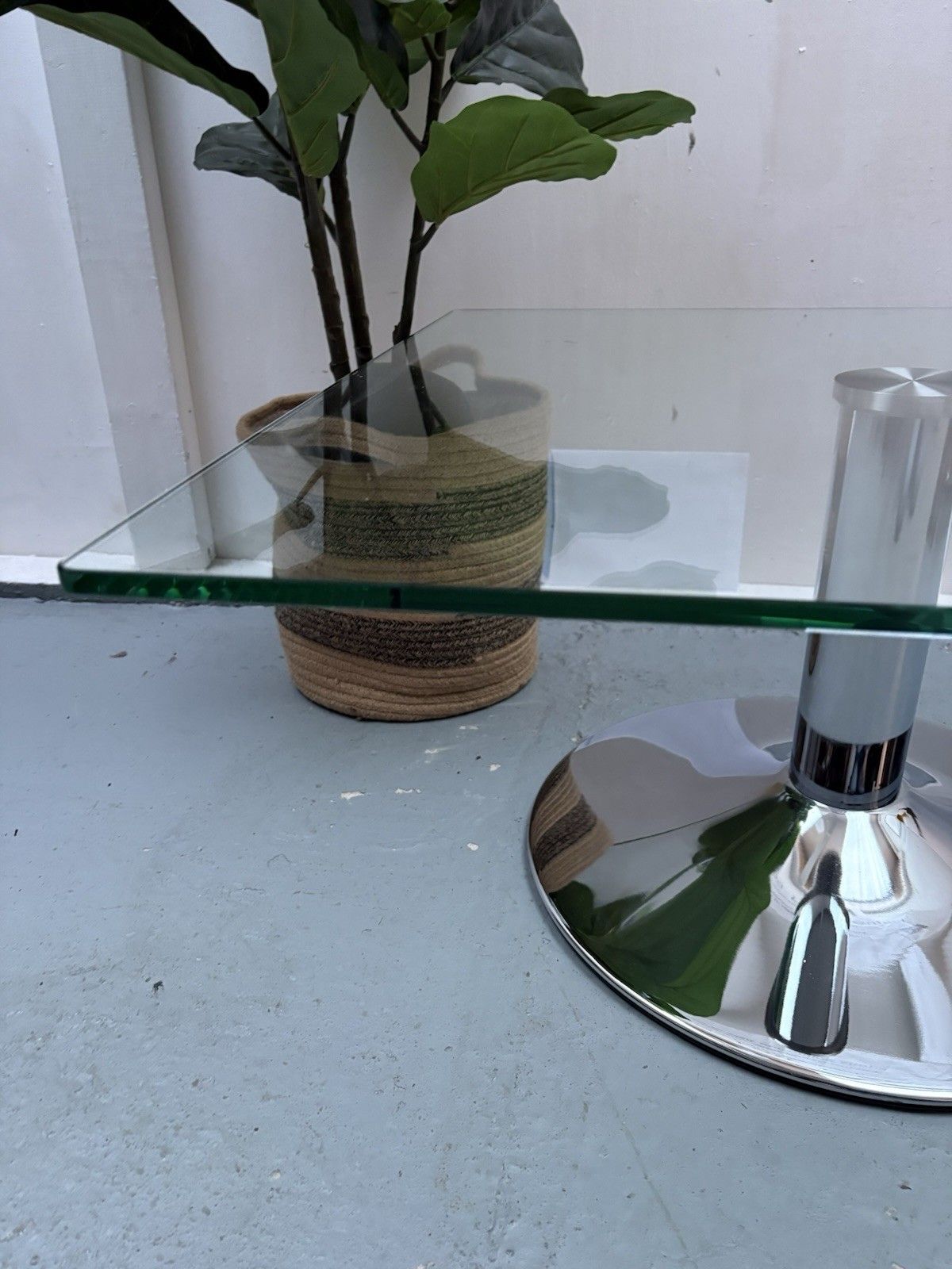 Contemporary Square Glass Top Chrome Trumpet Knee Coffee Table photo buy