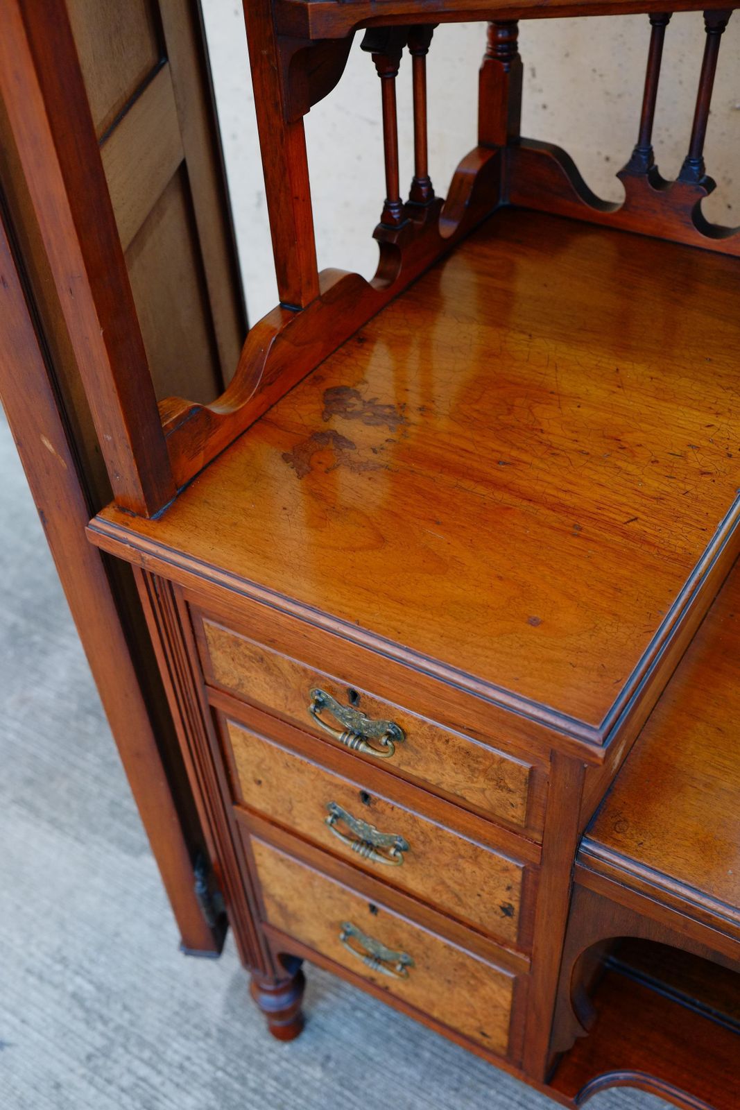 Furniture Exceptional Large Gothic English Victorian Burr Walnut Dressing Table Vanity photo