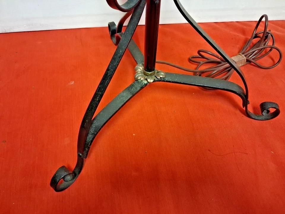 Antique Arts And Crafts Iron And Copper Floor Oil Lamp Converted To Electric photo for sale