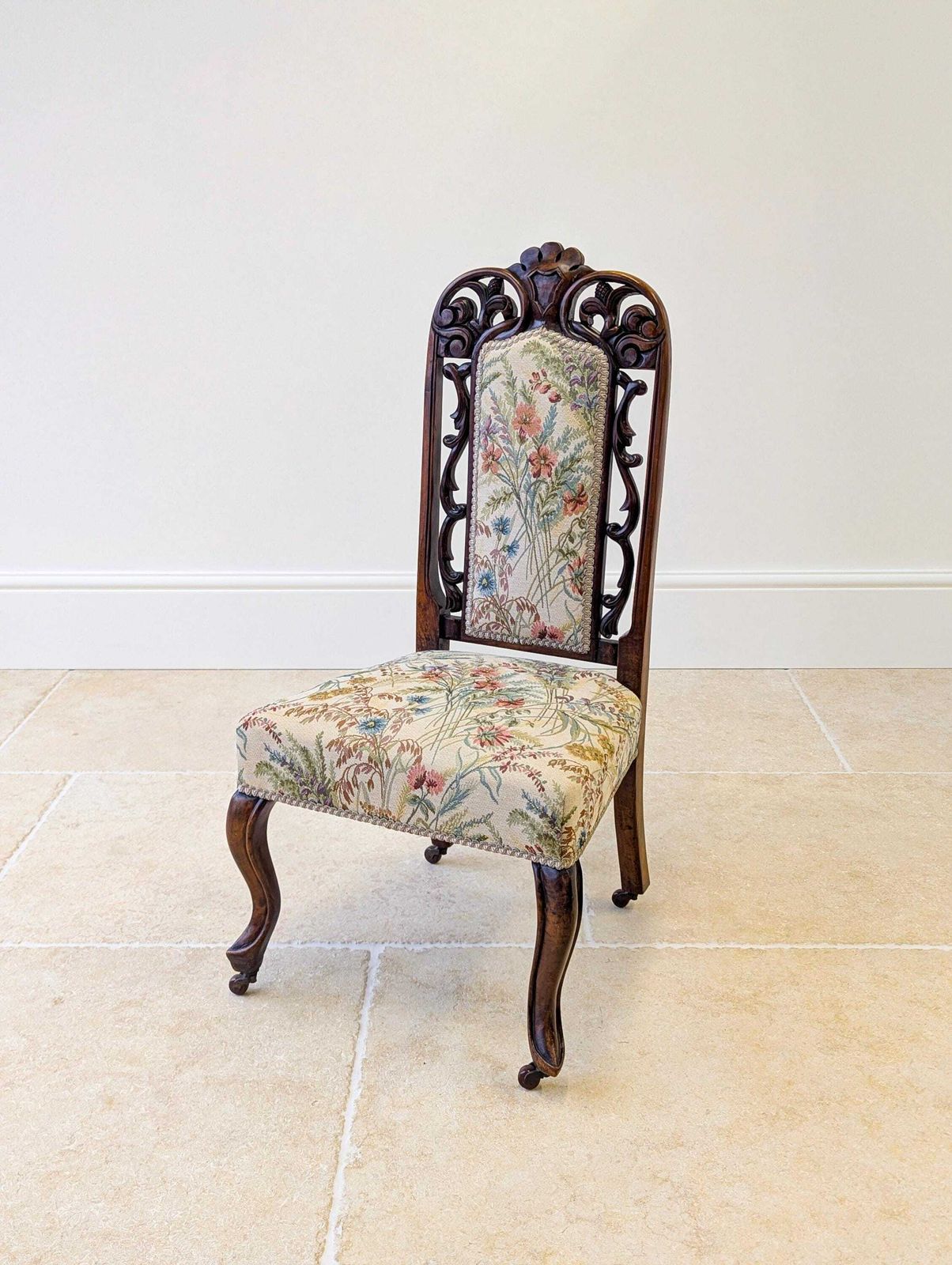 Antique Victorian Walnut Upholstered Side Chair C.1880