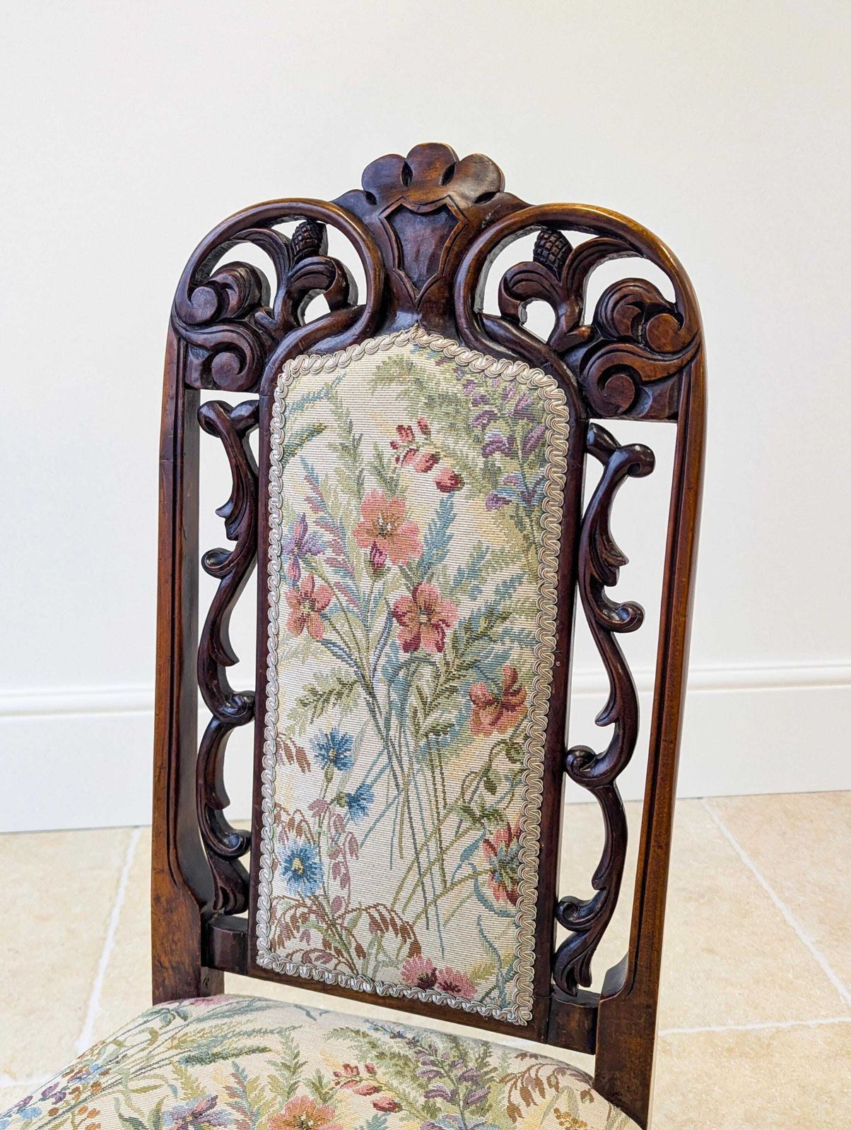 Antique Victorian Walnut Upholstered Side Chair C.1880 photo for sale