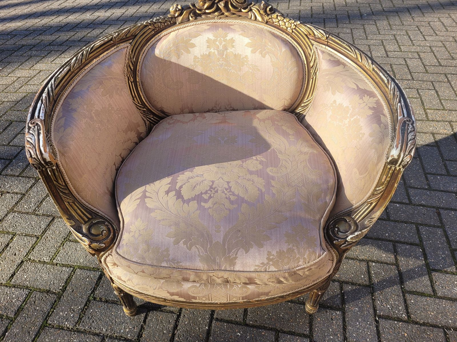 Brocade Reupholstered Antique Armchair