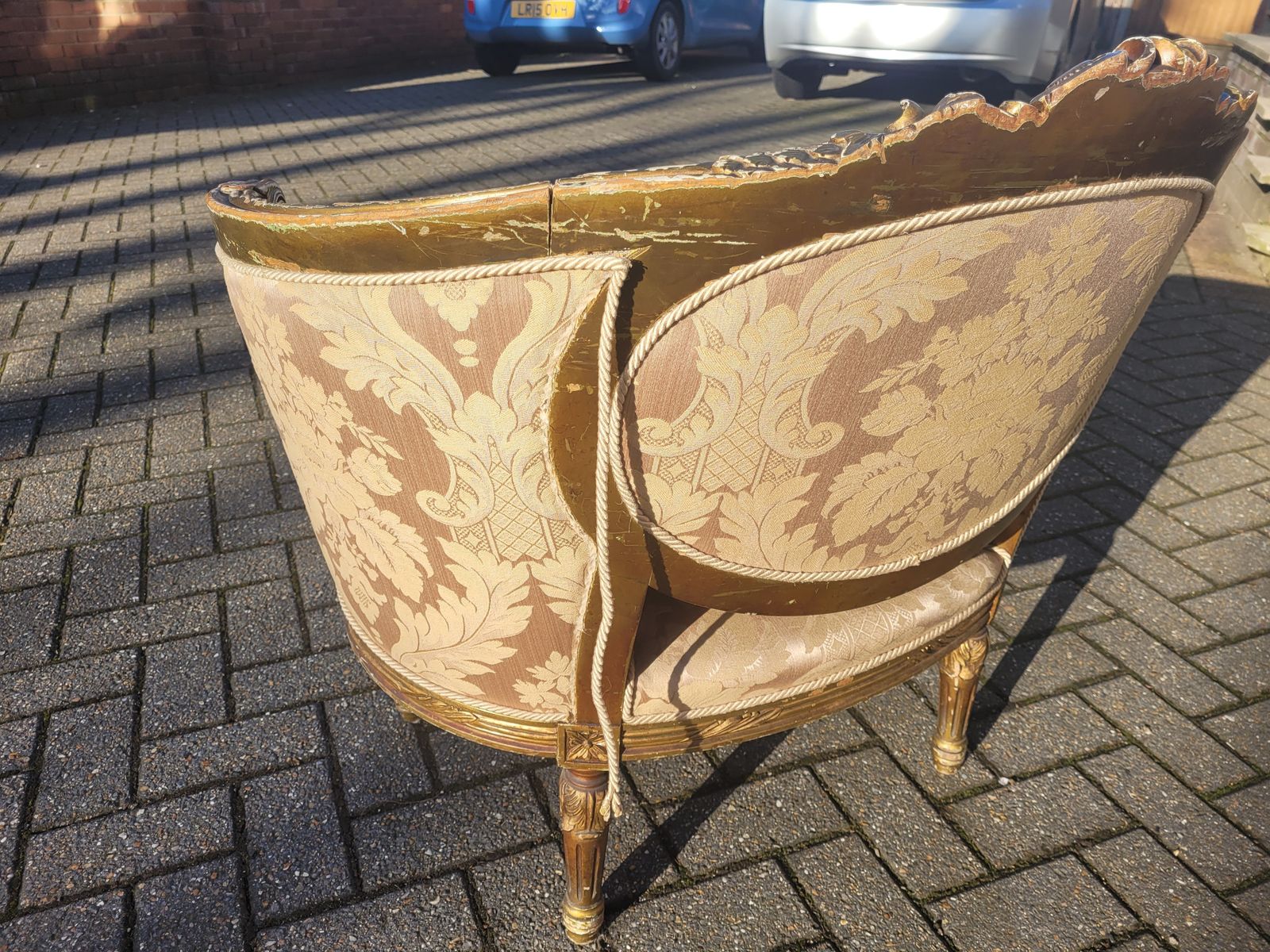 Brocade Reupholstered Antique Armchair photo furniture