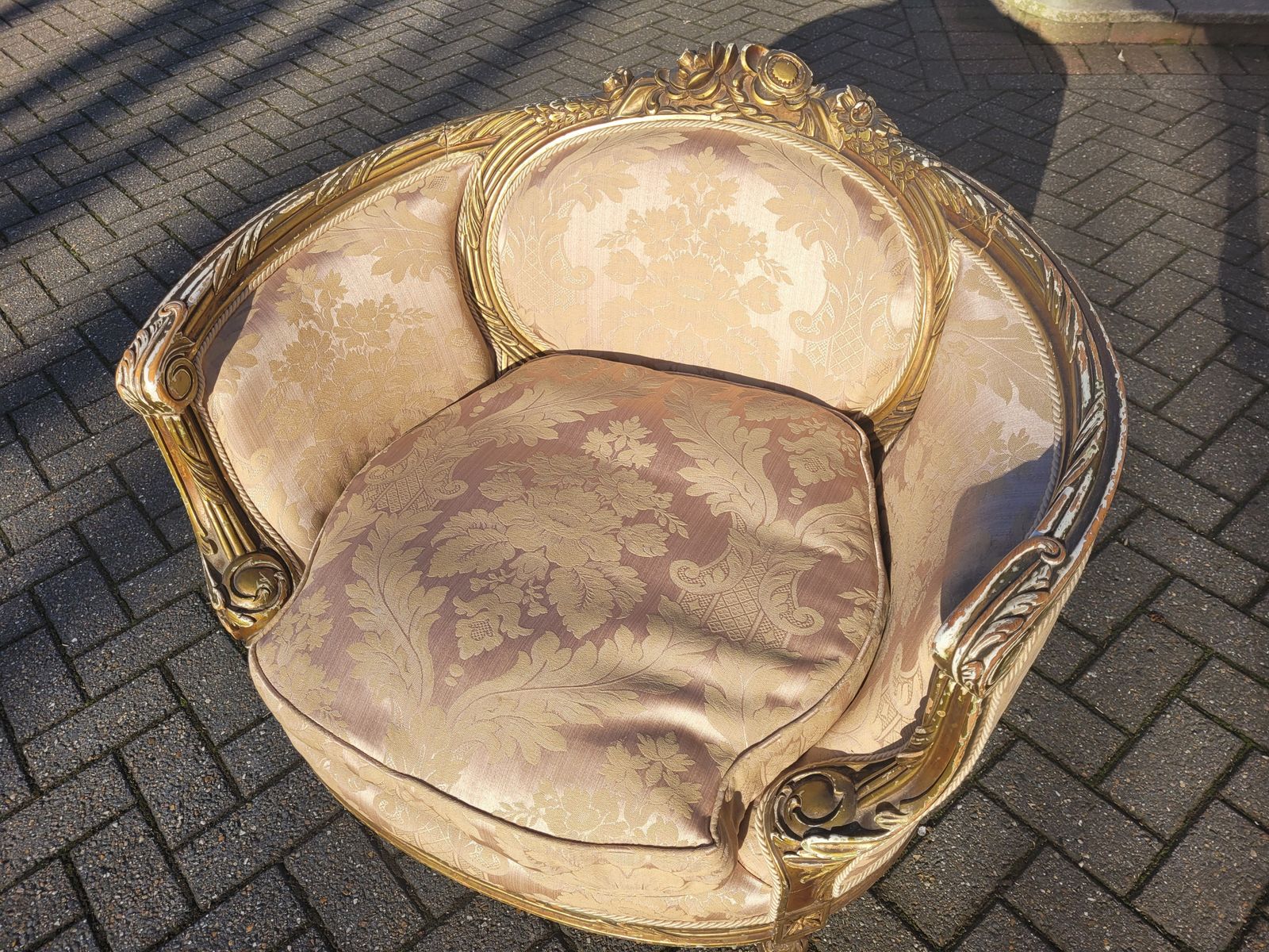 Brocade Reupholstered Antique Armchair photo for sale