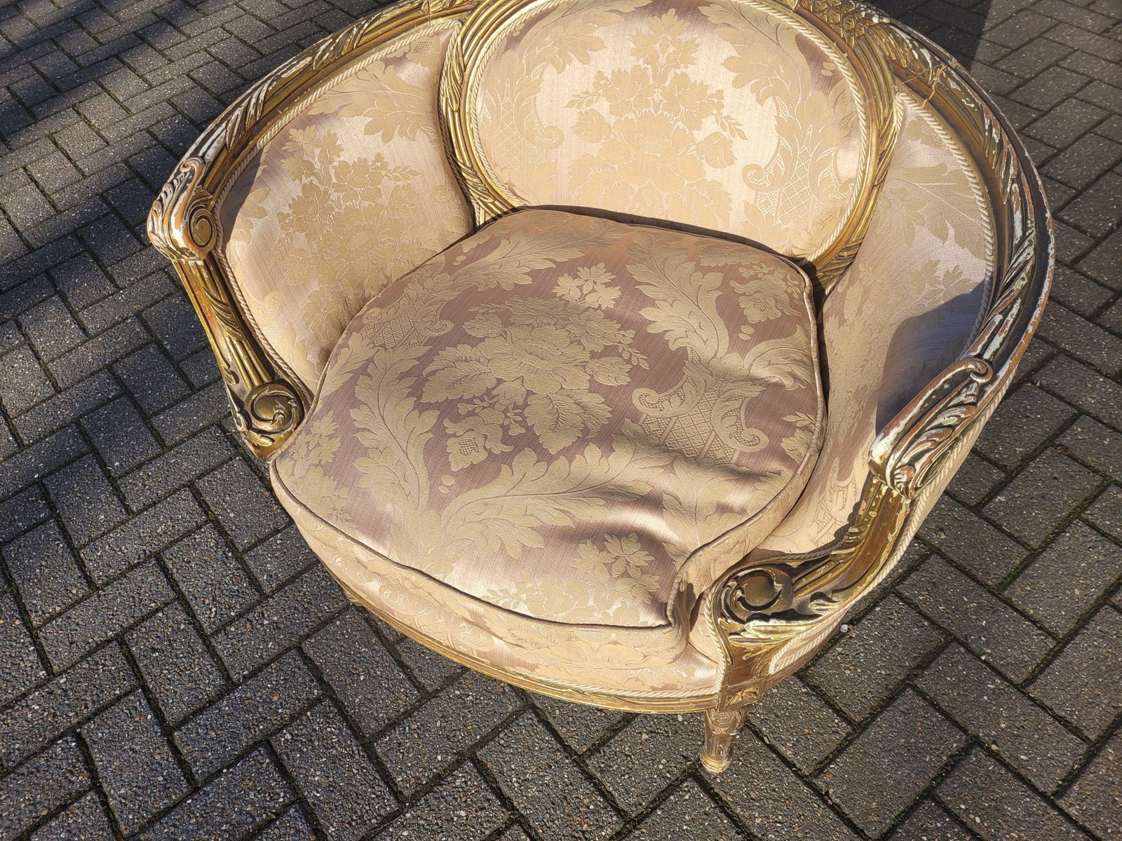 Brocade Reupholstered Antique Armchair photo vinterior