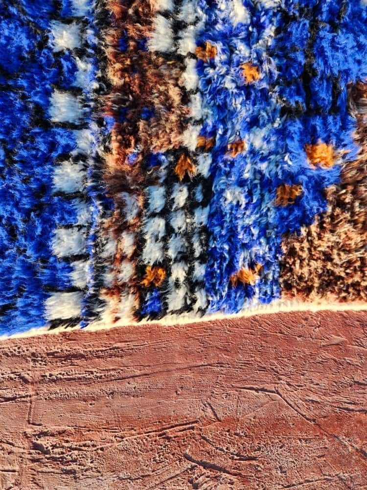 photo vintage Abstract Moroccan Beni Ourain Rug   300x200cm   Blue, Brown & Orange Wool