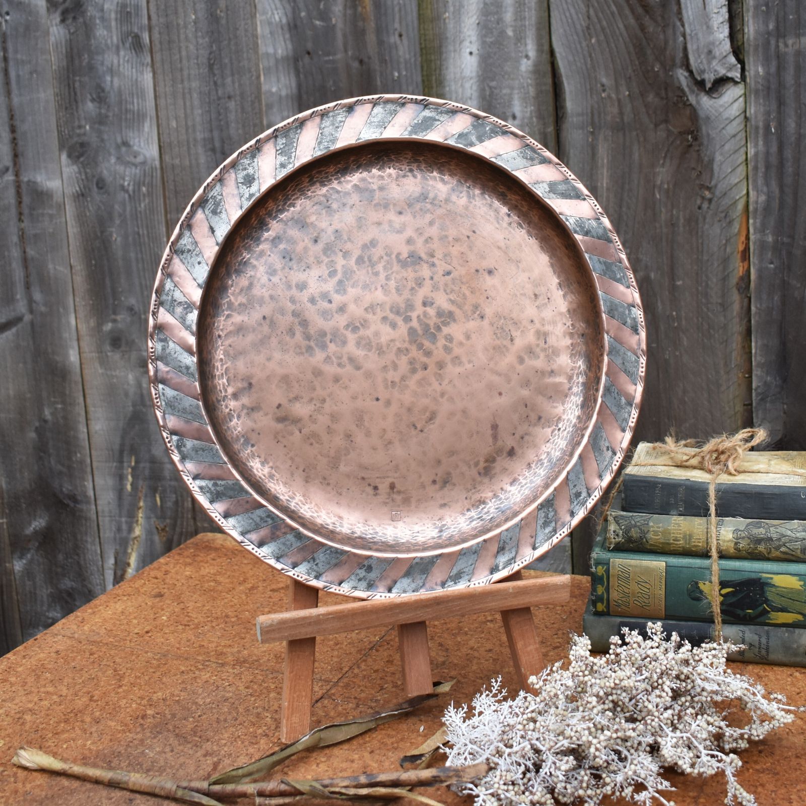 Antique Hugh Wallis Arts And Crafts Copper Pewter Country House Butlers Tray