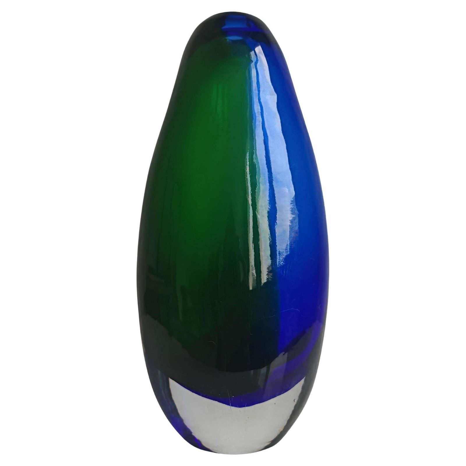 Mid Century Modern Cobalt Blue And Green Murano Glass Vase By Sommerso, 1970s