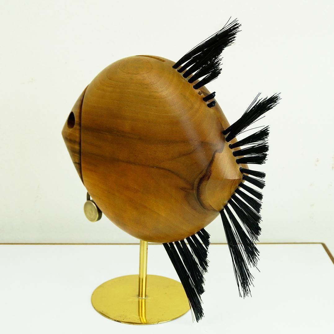 Austrian Midcentury Walnut And Brass Fish Shaped Money Box By Carl Auböck photo buy