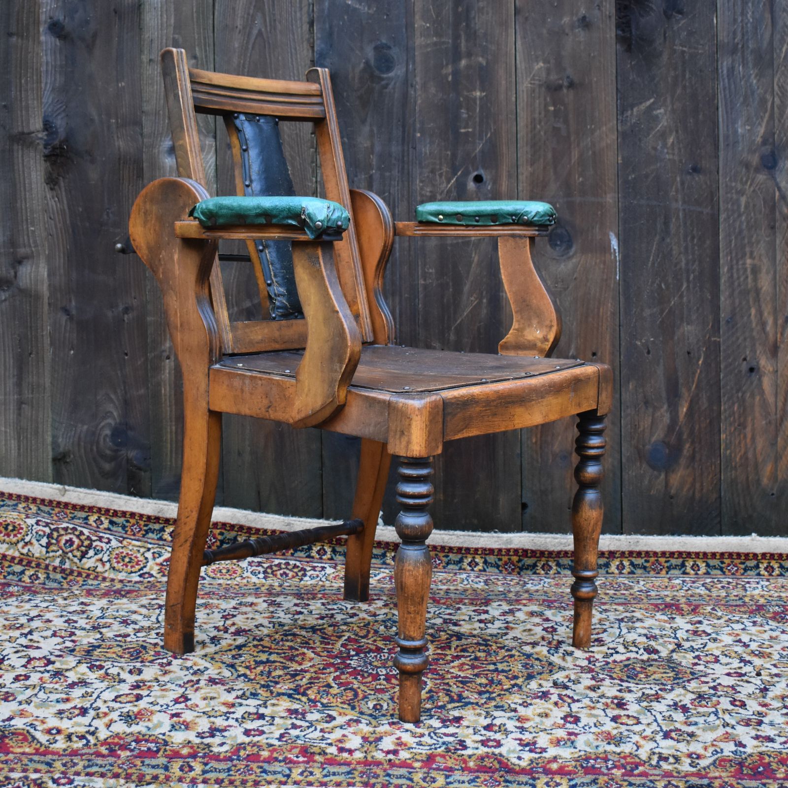Antique Edwardian Leather And Beechwood Adjustable Barbers Dentist Chair photo furniture