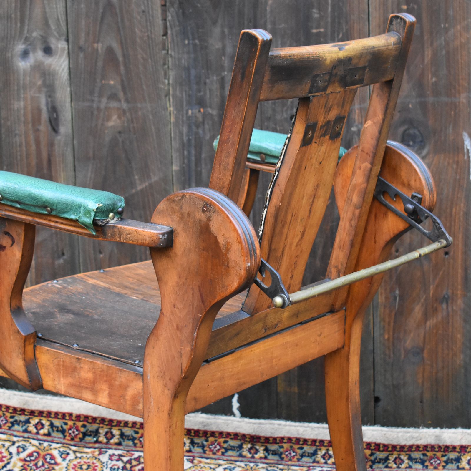 Antique Edwardian Leather And Beechwood Adjustable Barbers Dentist Chair photo Furniture