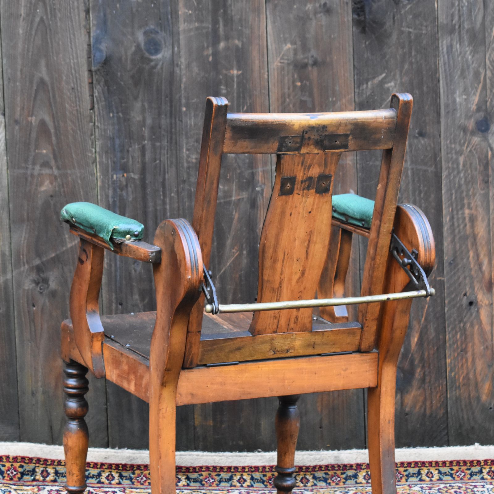 Antique Edwardian Leather And Beechwood Adjustable Barbers Dentist Chair photo vintage