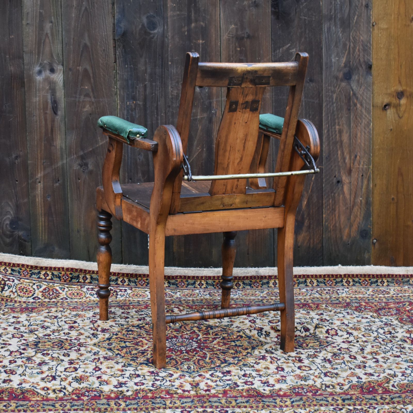 395.0 Antique Edwardian Leather And Beechwood Adjustable Barbers Dentist Chair photo