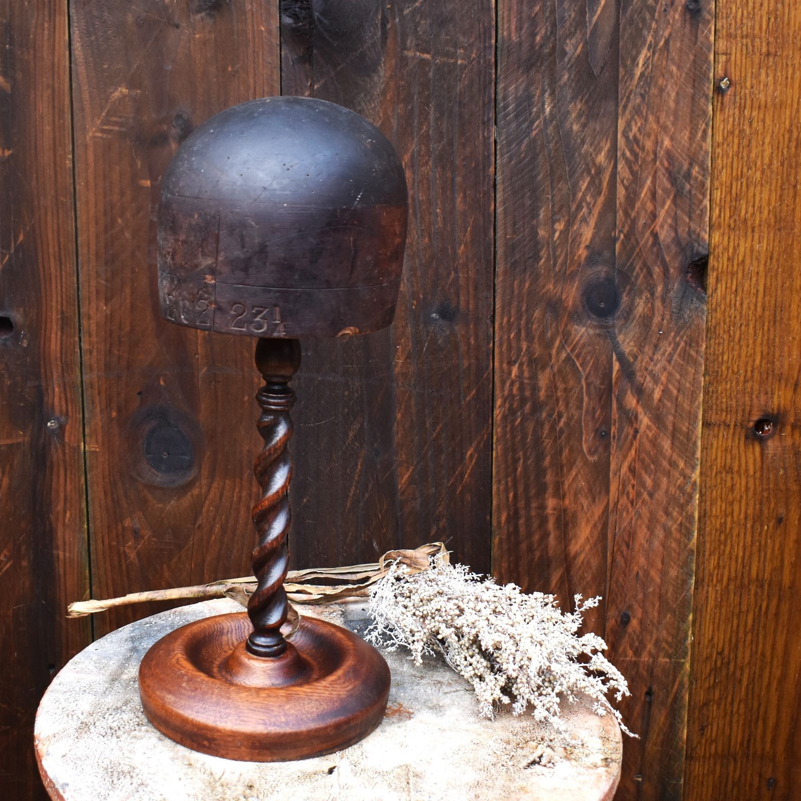Antique Milliners Hat Mould Block Haberdashery Barley Twist Wig Stand photo Home Decor