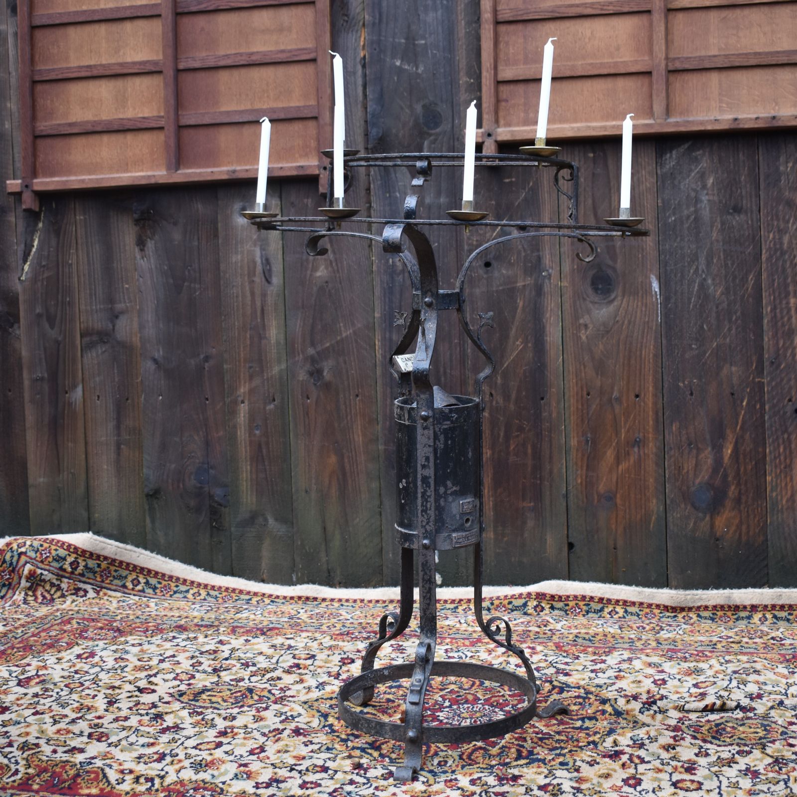 Antique Rare Hayes & Finch Wrought Iron Church Chapel Candlestick Votive Stand
