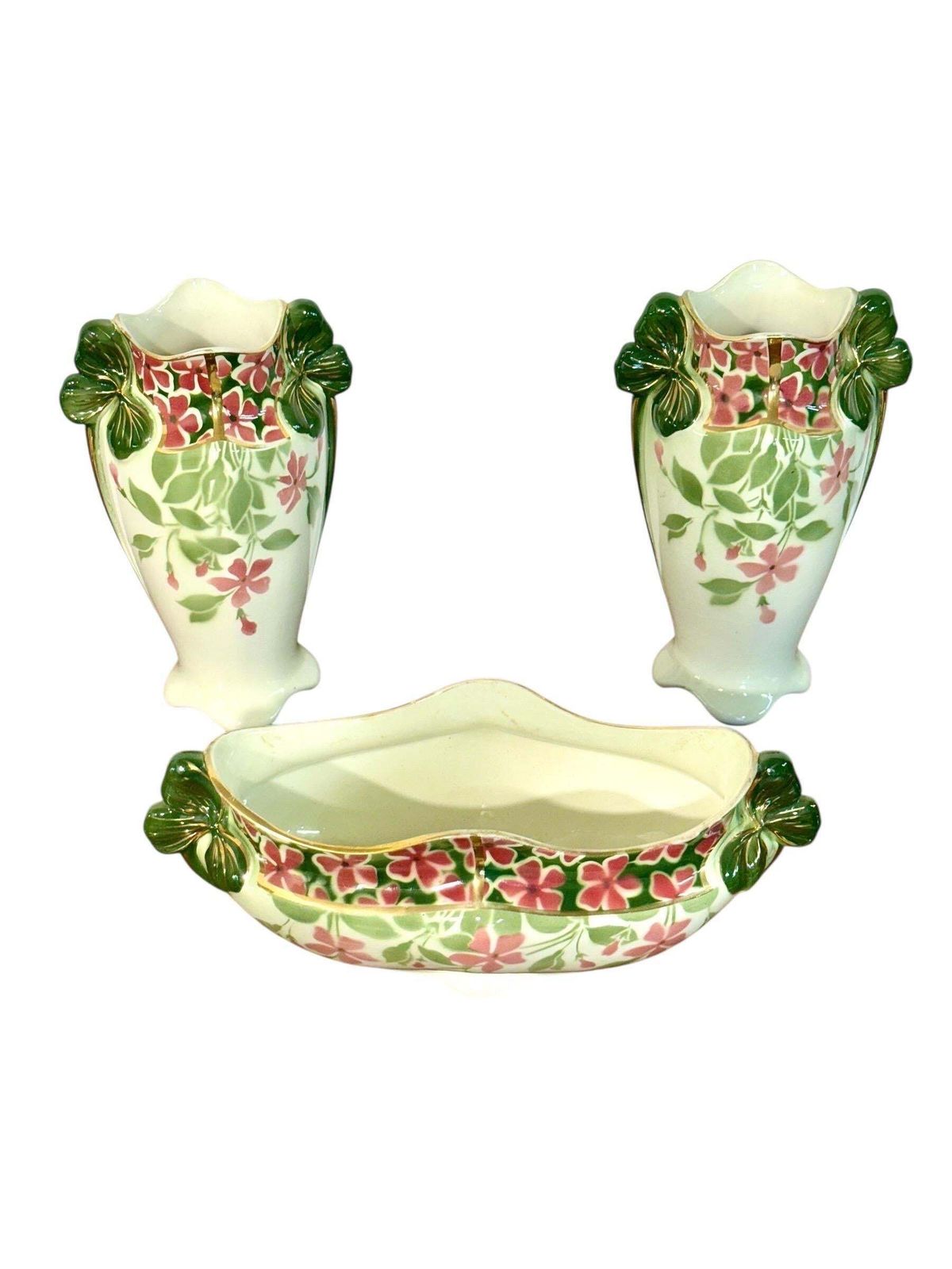 Floral Ceramic Garniture “Pervenche” By K&G In Luneville photo Home Decor