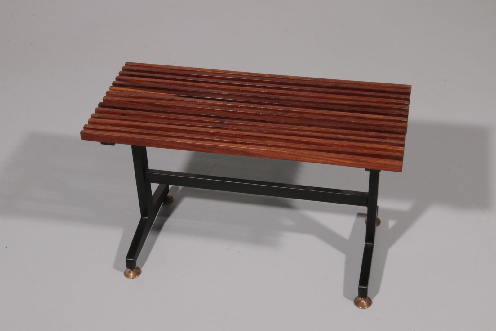 photo for sale Mid Century Italian Bench 1960s With Black Metal Frame,And Solid Teak Slats
