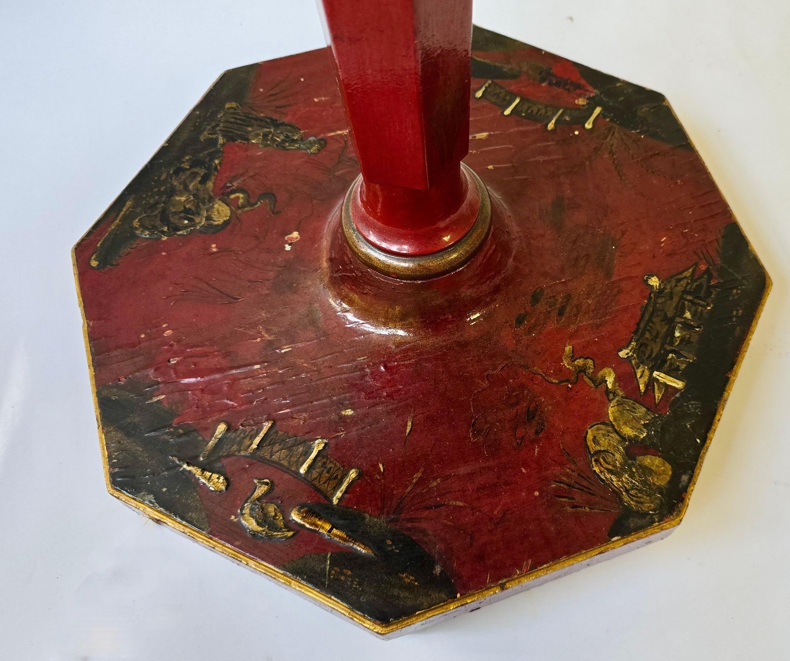 Striking Red Lacquered Chinoiserie Floor Lamp With Table, France, Ca. 1920–1940 photo buy