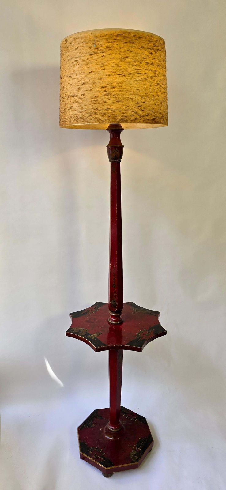 photo for sale Striking Red Lacquered Chinoiserie Floor Lamp With Table, France, Ca. 1920–1940