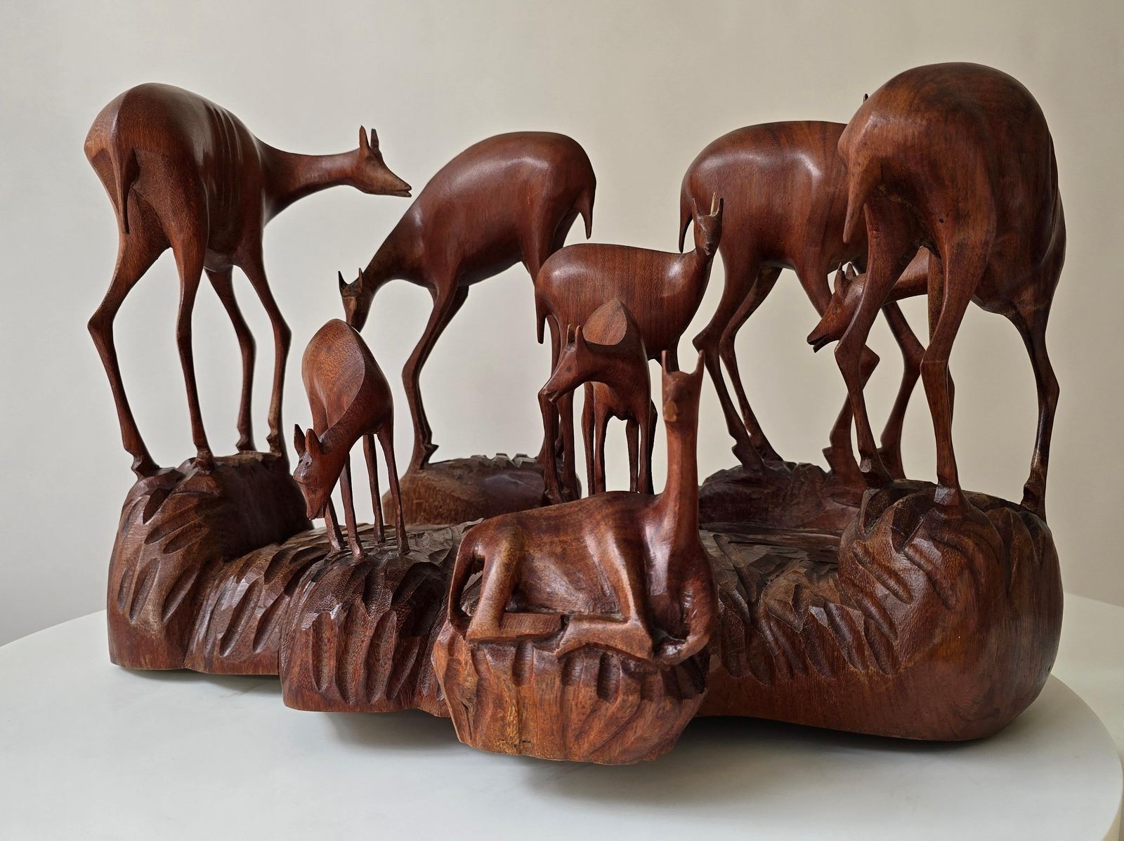 African Wooden Sculpture Of A Deer Family, Belgian Congo, 1950s photo Art