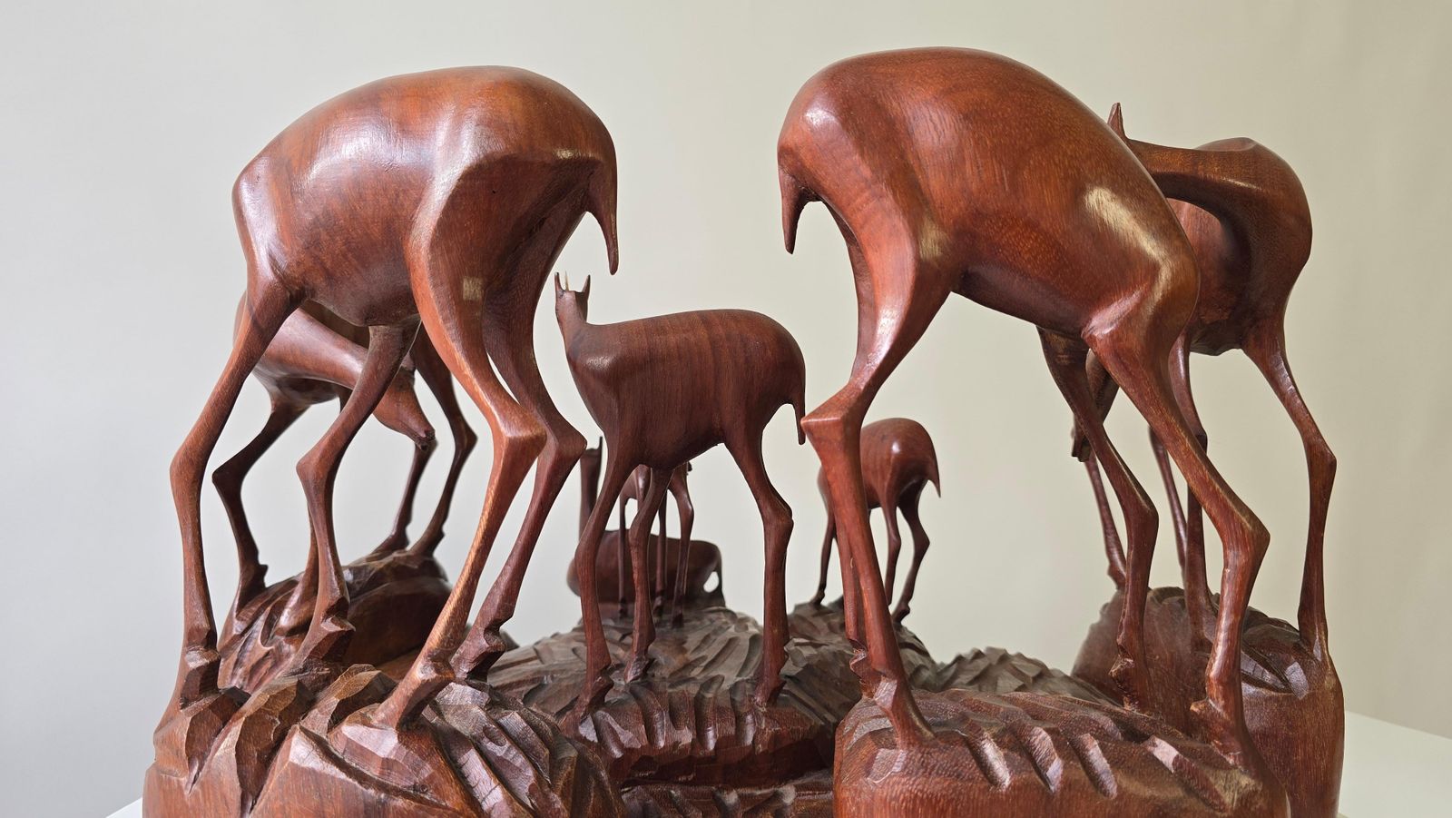photo for sale African Wooden Sculpture Of A Deer Family, Belgian Congo, 1950s