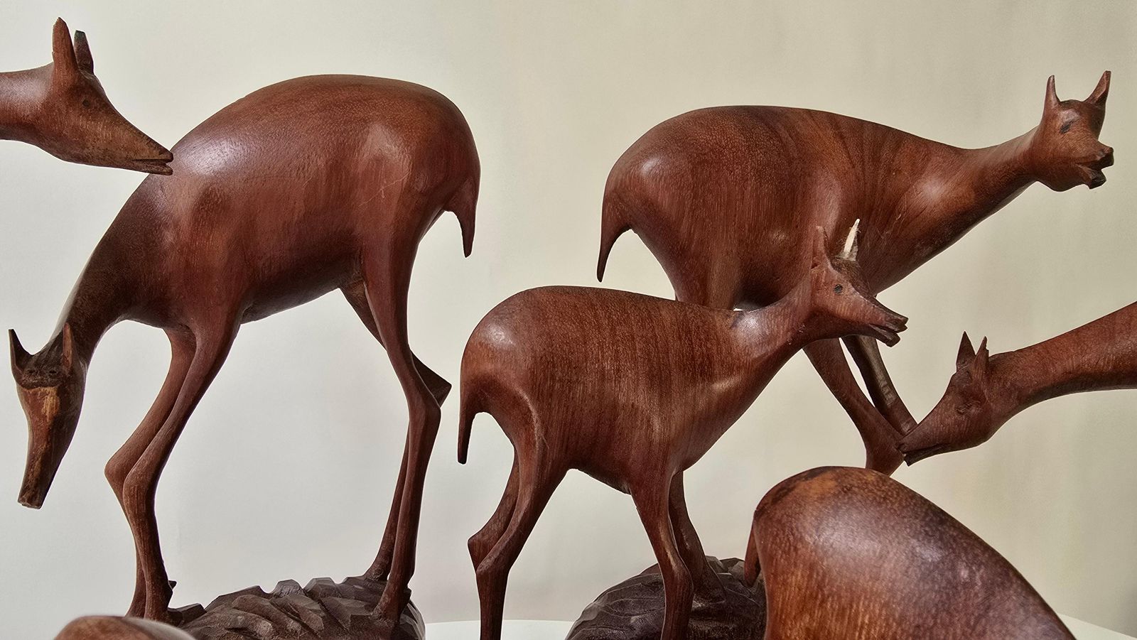 Art African Wooden Sculpture Of A Deer Family, Belgian Congo, 1950s photo