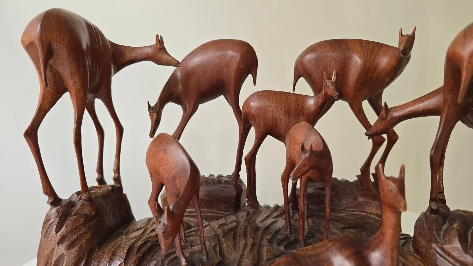 2479.0 African Wooden Sculpture Of A Deer Family, Belgian Congo, 1950s photo