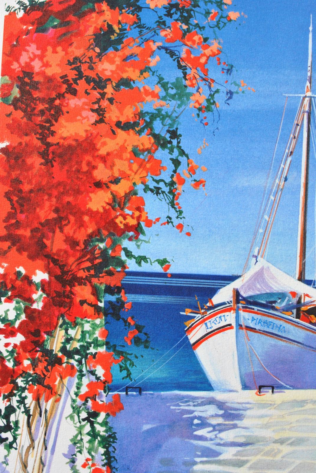 Andre Savy Riviera : Sailboat At Santorini   Original Lithograph, Handsigned & Ltd /390 1982 photo buy