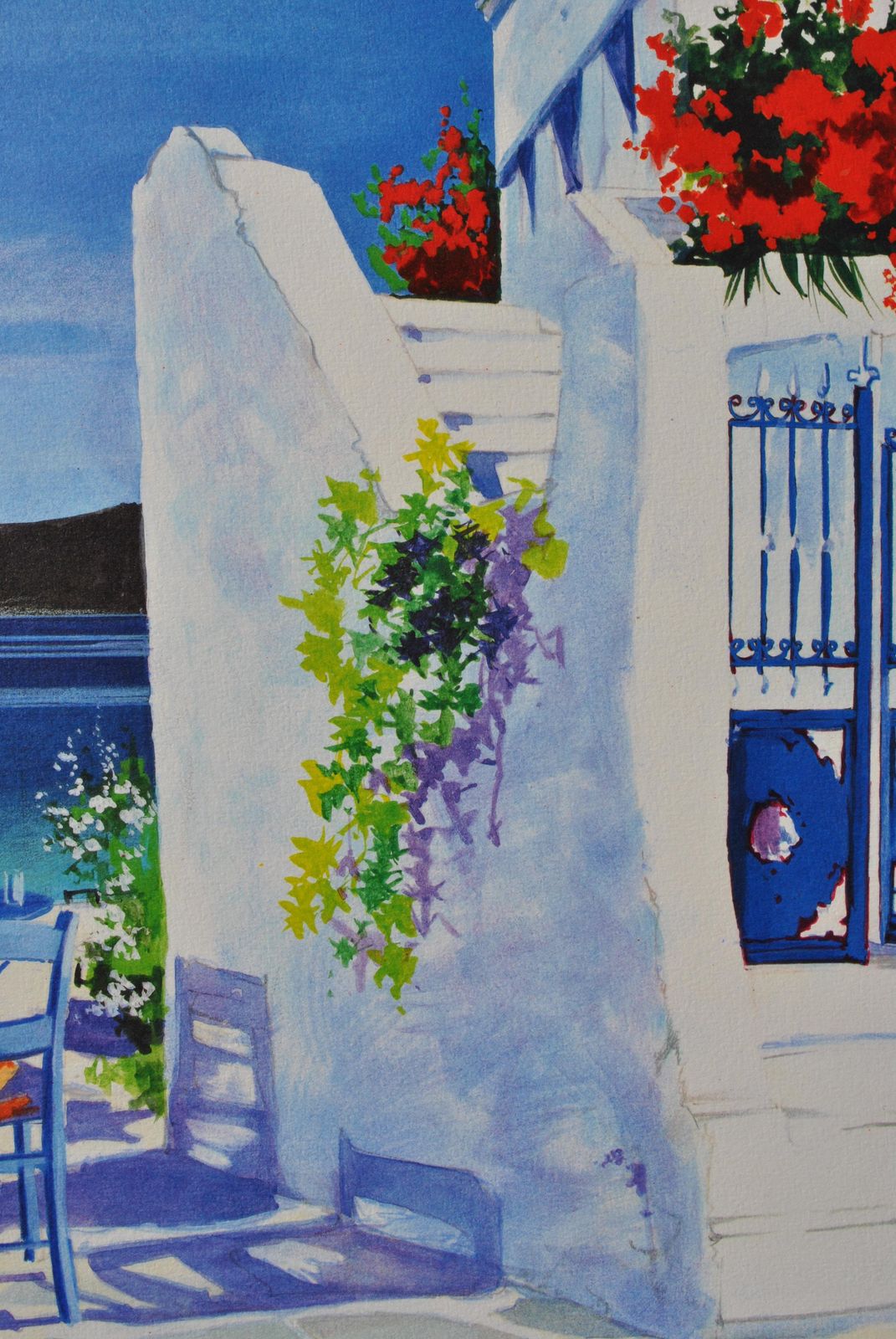 Andre Savy Riviera : Sailboat At Santorini   Original Lithograph, Handsigned & Ltd /390 1982 photo vintage