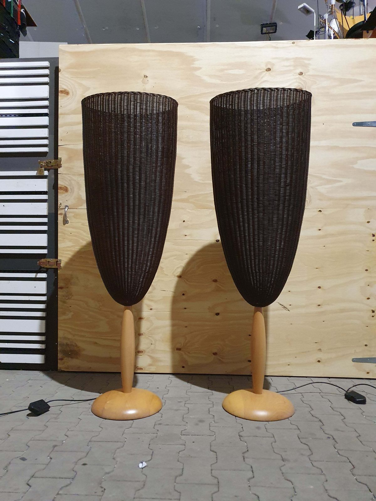Marco Agnoli For Pierantonio Bonacina / Flûte / 2 X / Xl 180 Cm Wicker Floor Lamps From 1991