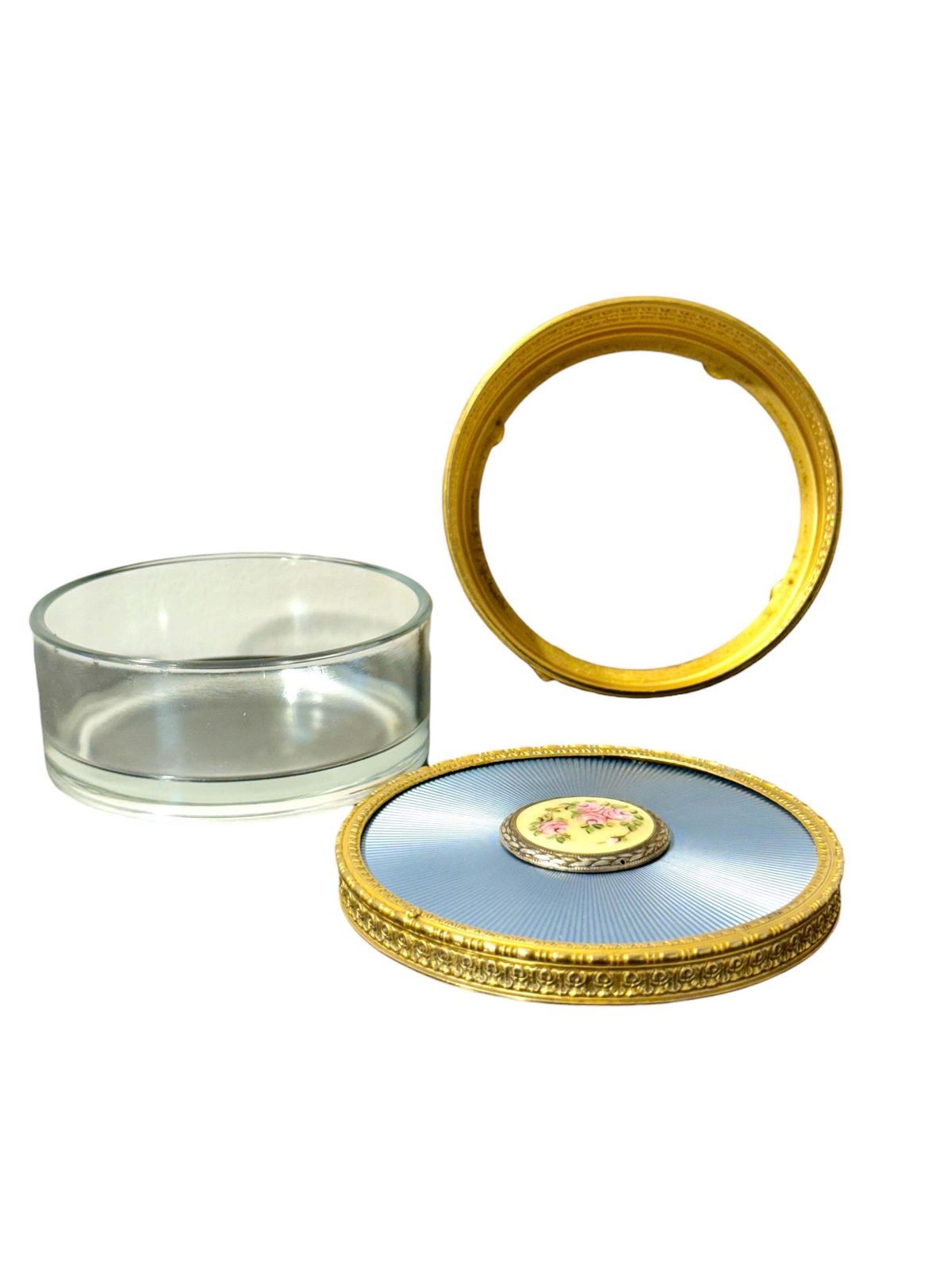 photo for sale Gilded Metal & Guilloché Enamel Jewelry Box With Hand Painted Miniature