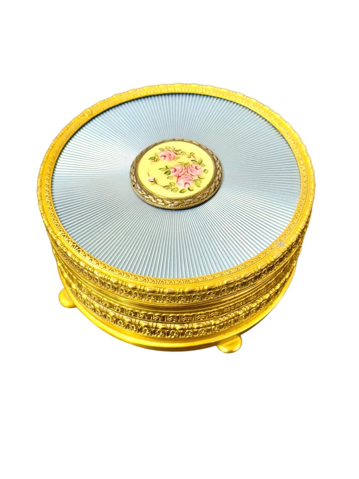 photo buy Gilded Metal & Guilloché Enamel Jewelry Box With Hand Painted Miniature