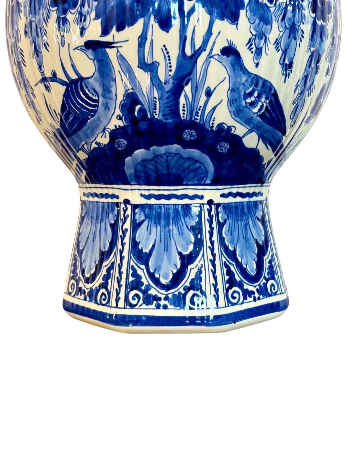 Large Blue And White Delft Lidded Vase With Birds And Flowers photo Home Decor