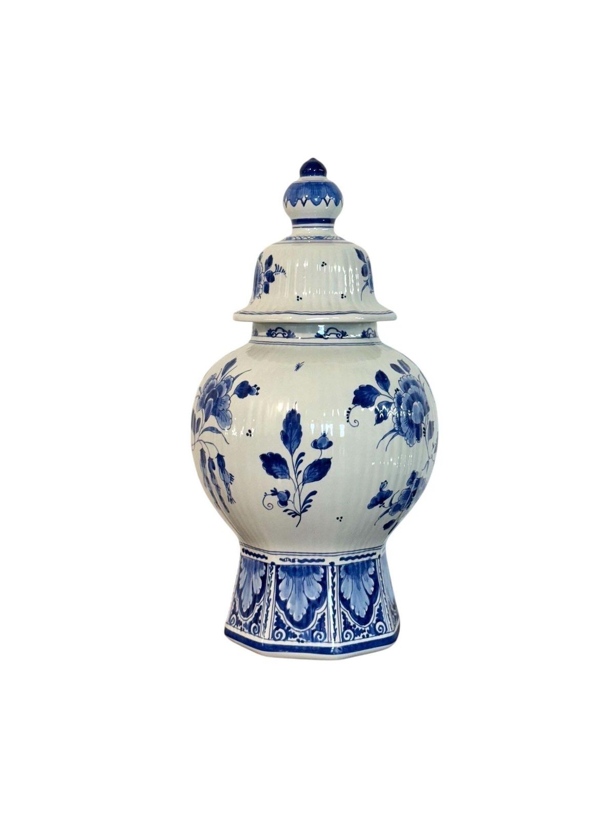 Large Blue And White Delft Lidded Vase With Birds And Flowers photo 1001.0