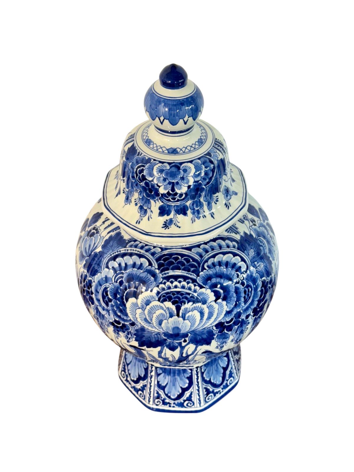 Large Blue And White Delft Lidded Vase With Birds And Flowers photo vinterior