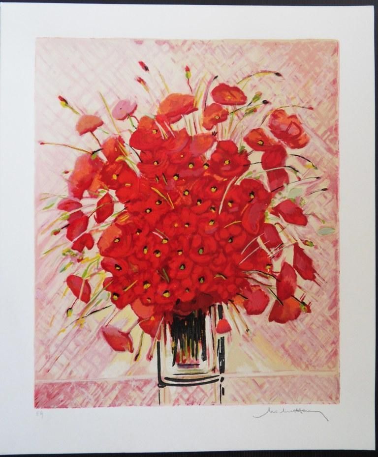 Michel Henry A Bouquet Of Poppies   Original Handsigned Silkscreen