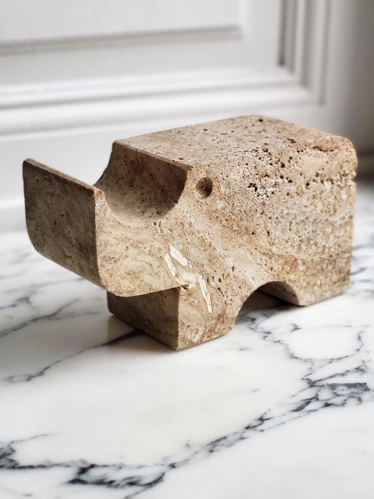 Travertine Rhino Sculpture By Enzo Mari For Fratelli Mannelli, 1970s