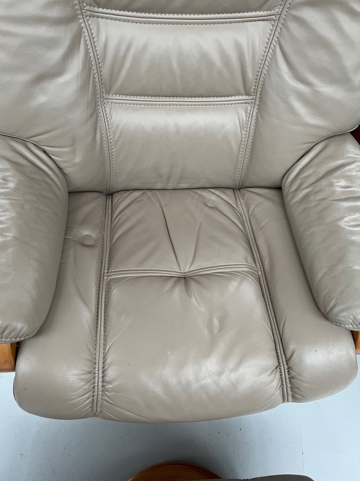 Stressless Beige Leather Swivel Recliner Chair And Stool photo for sale