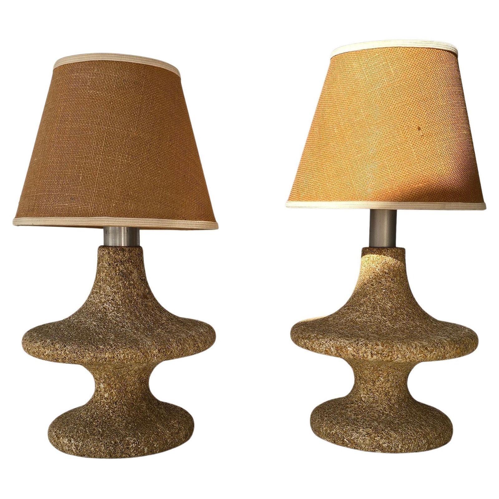 Mid Century Modern Cork Look Stone Lamps, 1970s, Set Of 2
