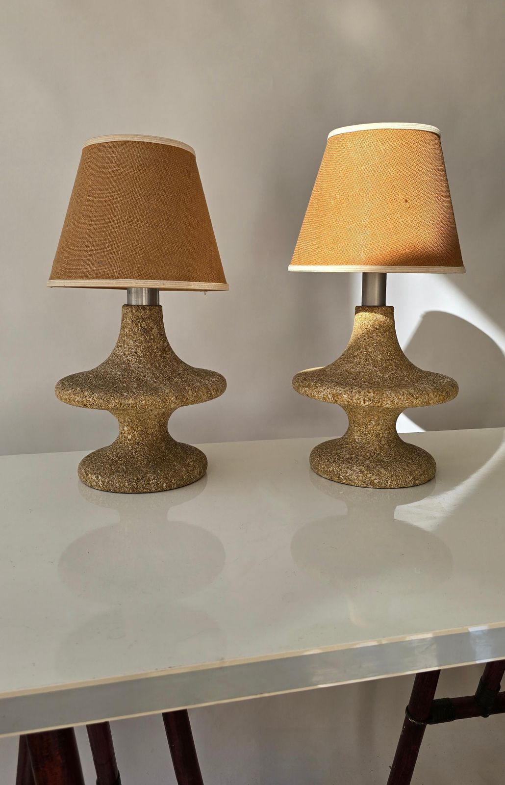 Mid Century Modern Cork Look Stone Lamps, 1970s, Set Of 2 photo 2621.0