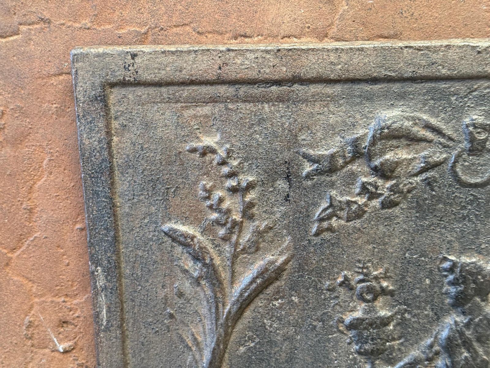 Antique 'Gardening' Fireback' / Backsplash, Neoclassical Period photo buy