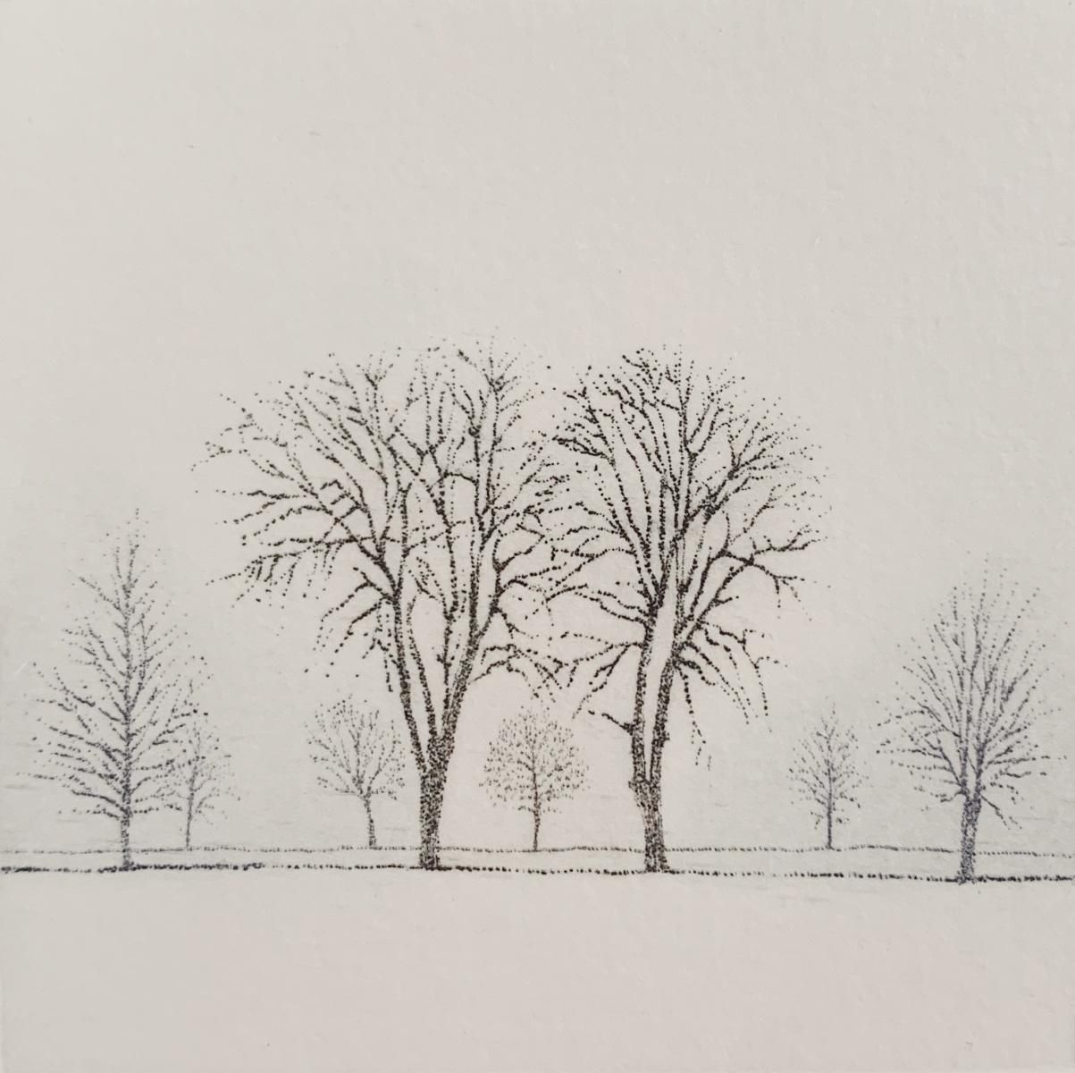 Elizabeth Bocianowska Rythm VII, Landscape Figurative Print, Miniature, Trees, Polish Artist 2018