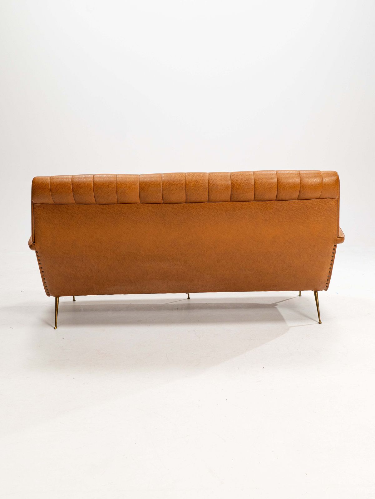 Three Seater Sofa In Skai With Brass Feet In The Style Of Marco Zanuso,1950s photo vinterior